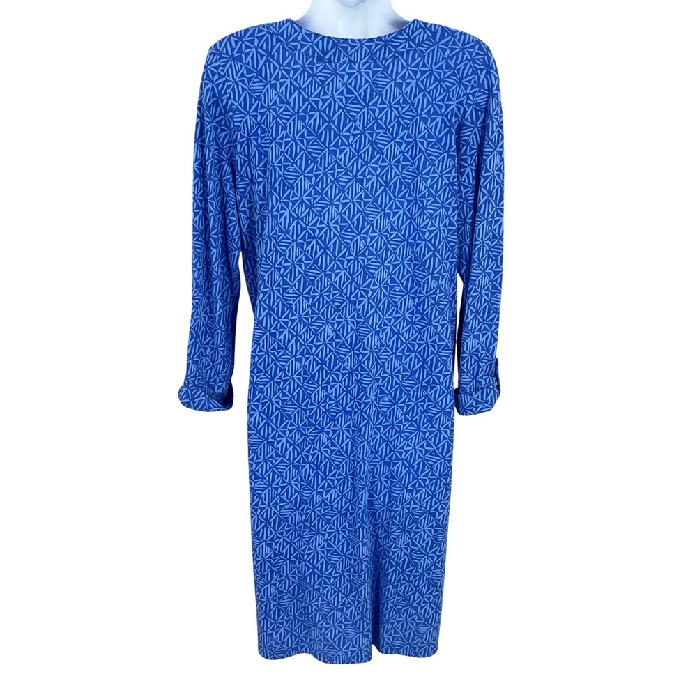 Lilly Pulitzer Dress Womens L Blue Cotton Geometric Pintuck Coastal Resort NEW - Picture 2 of 12
